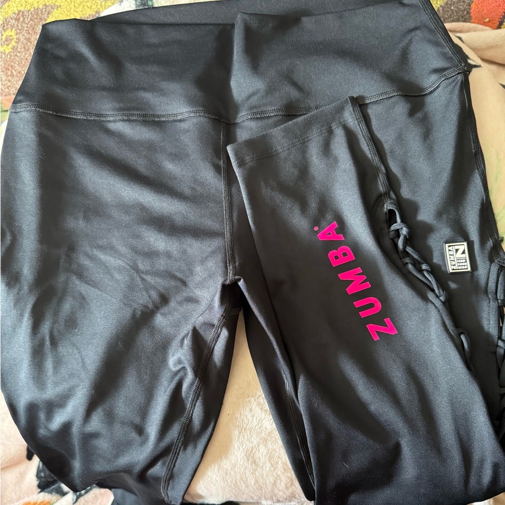 Zumba Fitness Black Leggings with Pink Logo
